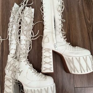 Paper Doll White Platform Fringe Boots